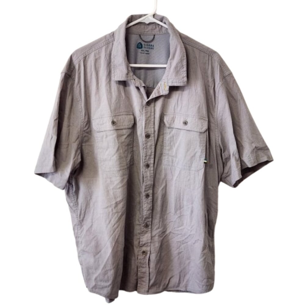 Sierra Designs Mens XXL Grey Short Sleeve Button Up Shirt Cotton Stretch